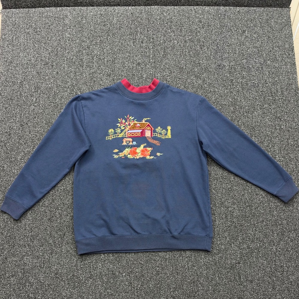 Bobbie Brooks Embroidered Barn Sweatshirt Womens Small cottagecore vintage fair
